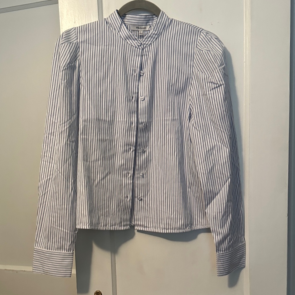 Madewell White and Navy Pinstripe Button-Down Shirt